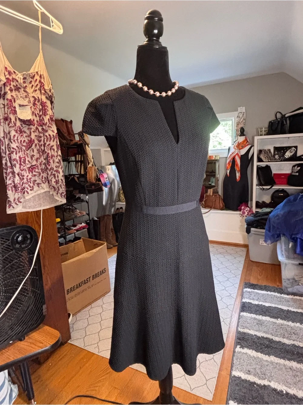 Rebecca Taylor Black Textured Fit & Flare Dress Sz 4 Classic Little Black Dress - Picture 5 of 8